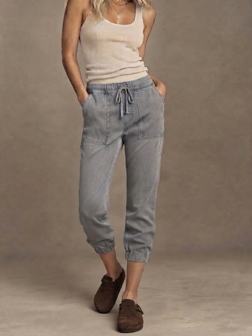 Cloth + Stone Tencel Ankle Jogger Trousers Size Small Grey